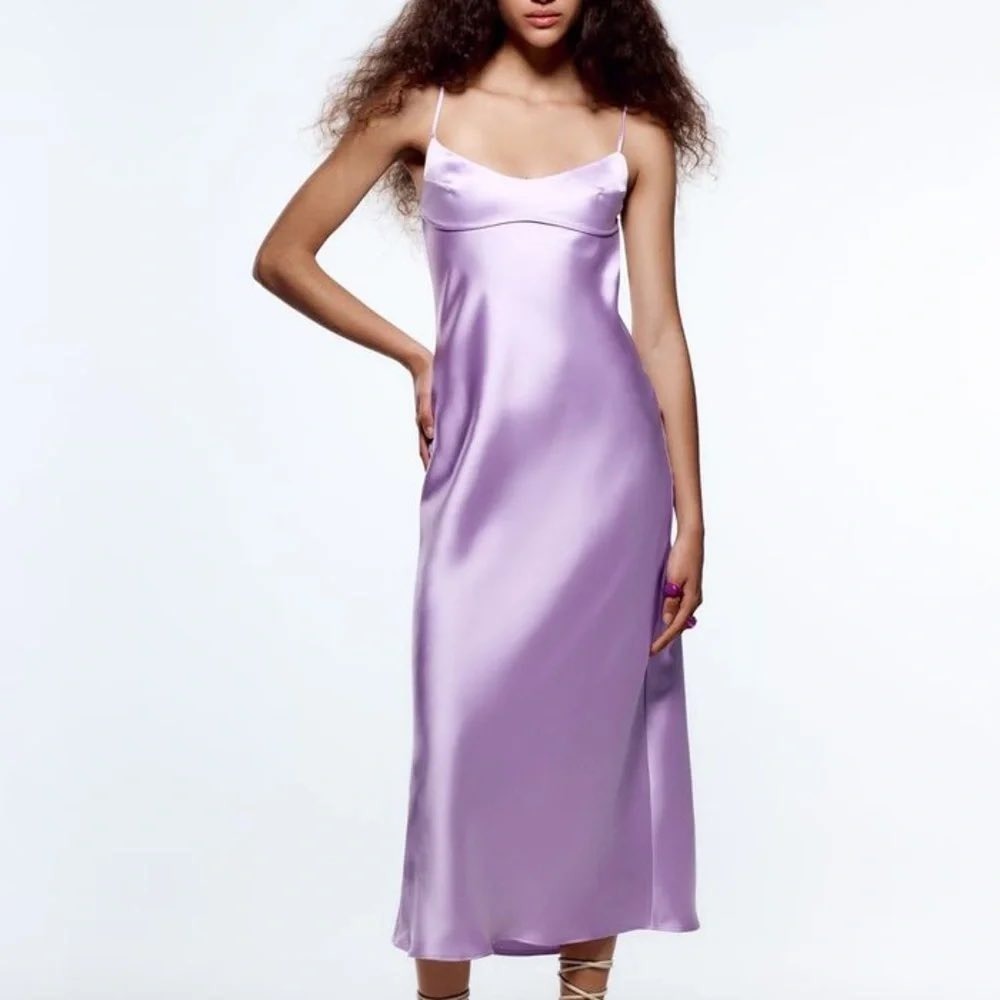 NWT Zara Lilac Purple Satin Strappy Slip Midi Dress Straps Women 3304 361 XS - Picture 5 of 8